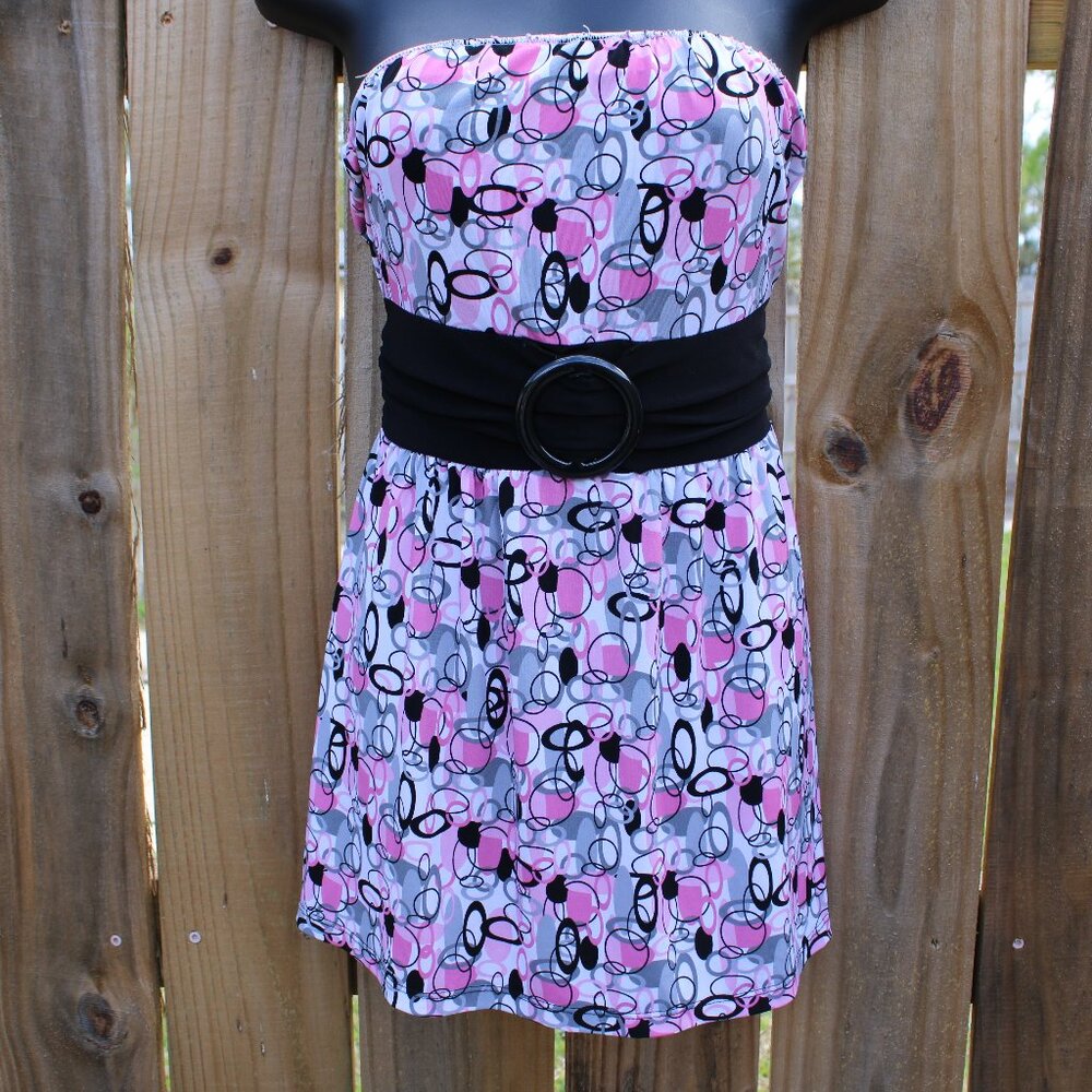 THX Thanx Collection Strapless Abstract Print Dress w/ Belt Size M